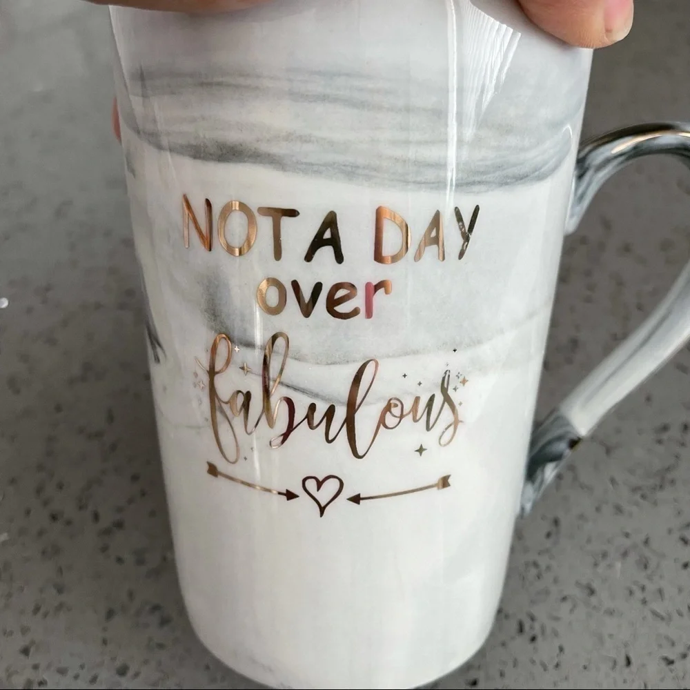 Not a Day Over Fabulous Ceramic Marble Gold Mug Set Birthday Gift New in Box